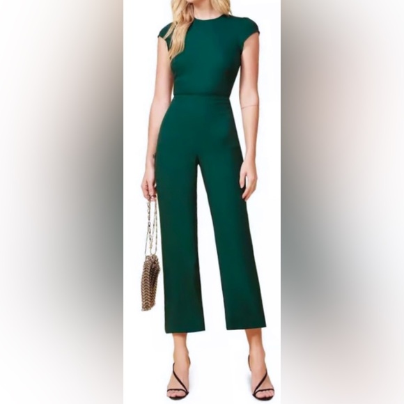 Reformation Pants - Reformation Mayer Jumpsuit Fitted Wide Legs Cap Sleeves in emerald green Size 8